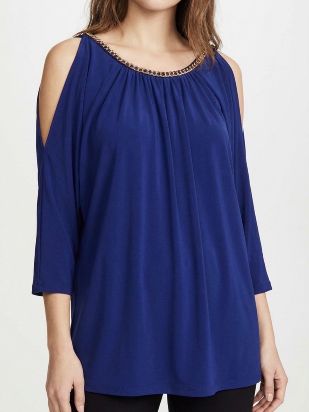 Carmen Marc Valvo Royal Blue Cold‑Shoulder Jewel‑Neck Tunic – Size 1X